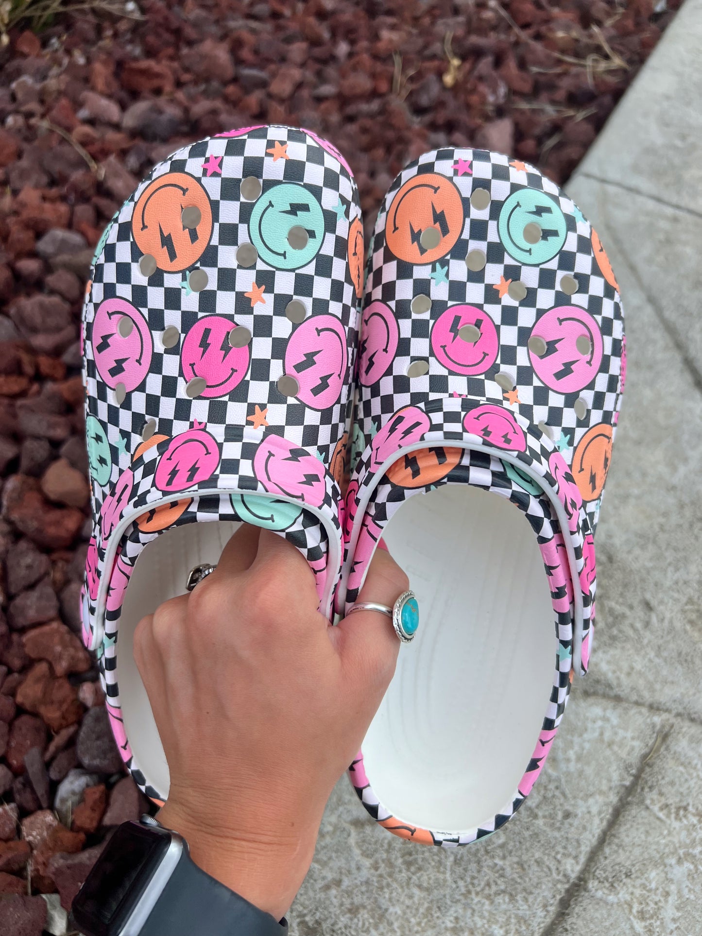 Checkered Smiley Clogs **Read Description for Sizing**