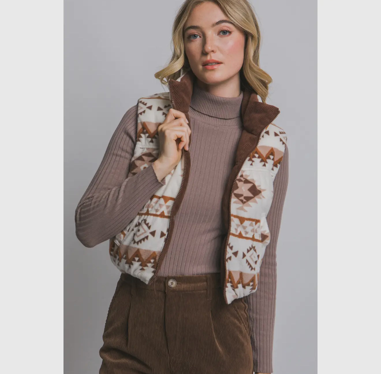 Reversible Aztec Vest - Brown