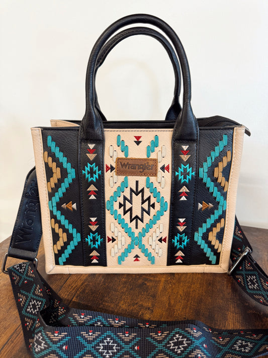 Wrangler Embroidered Aztec Tote Bag - Black