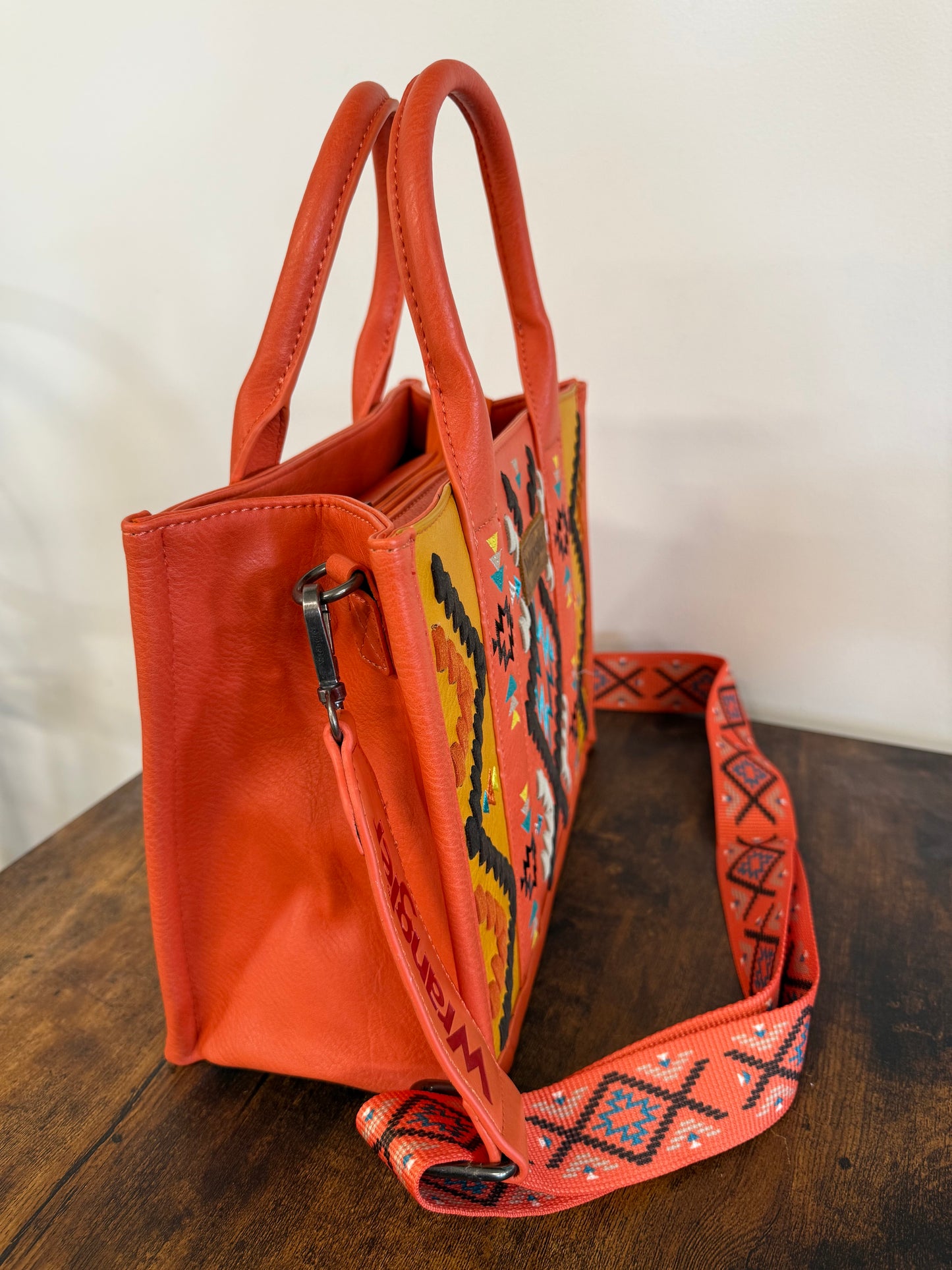 Wrangler Embroidered Aztec Tote Bag - Orange