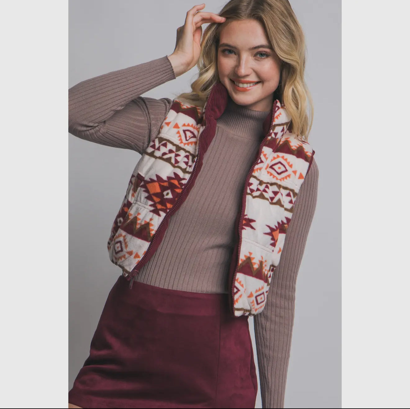 Reversible Aztec Vest - Burgundy