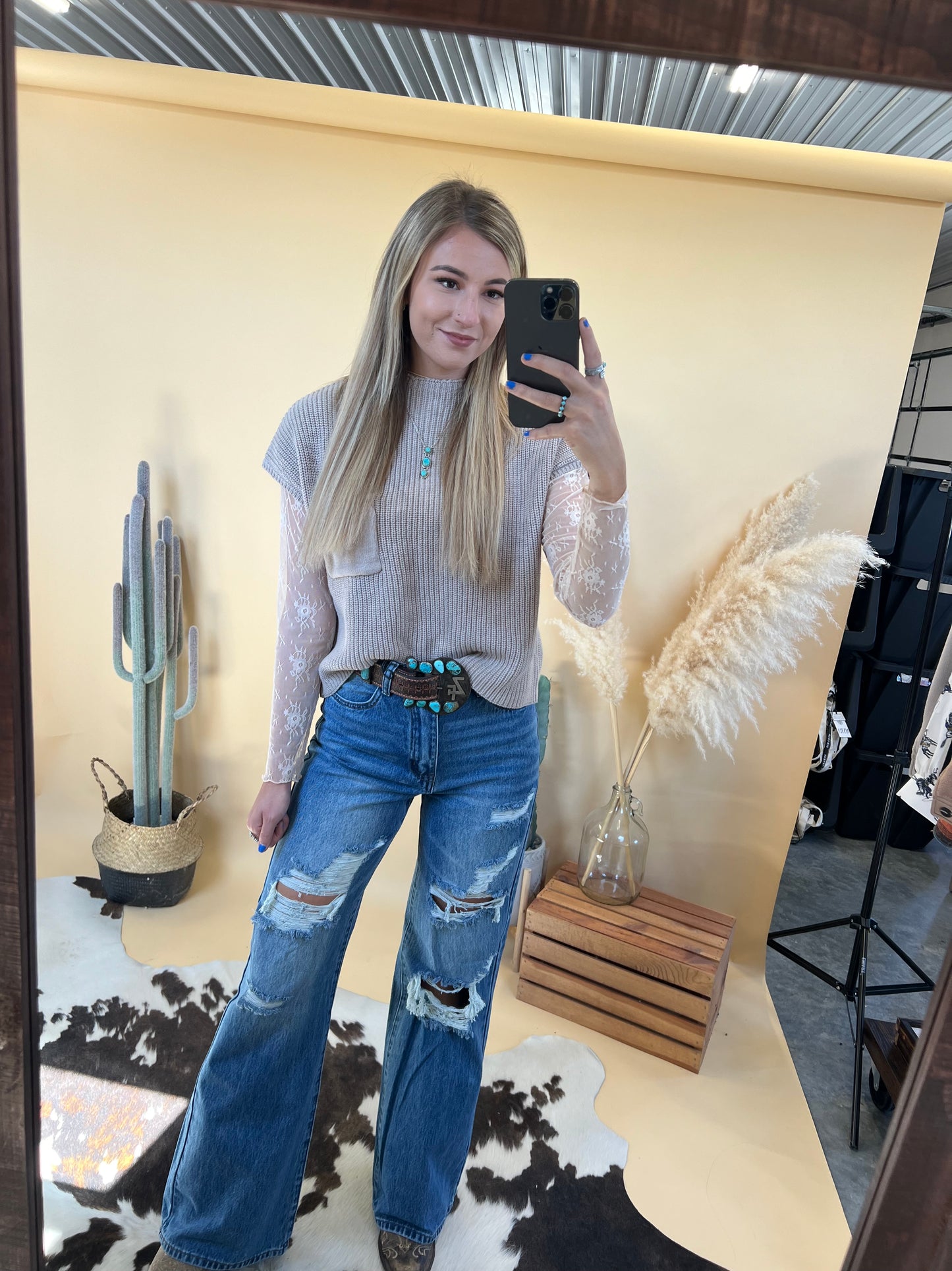 Allie Wide Leg Distressed Jeans