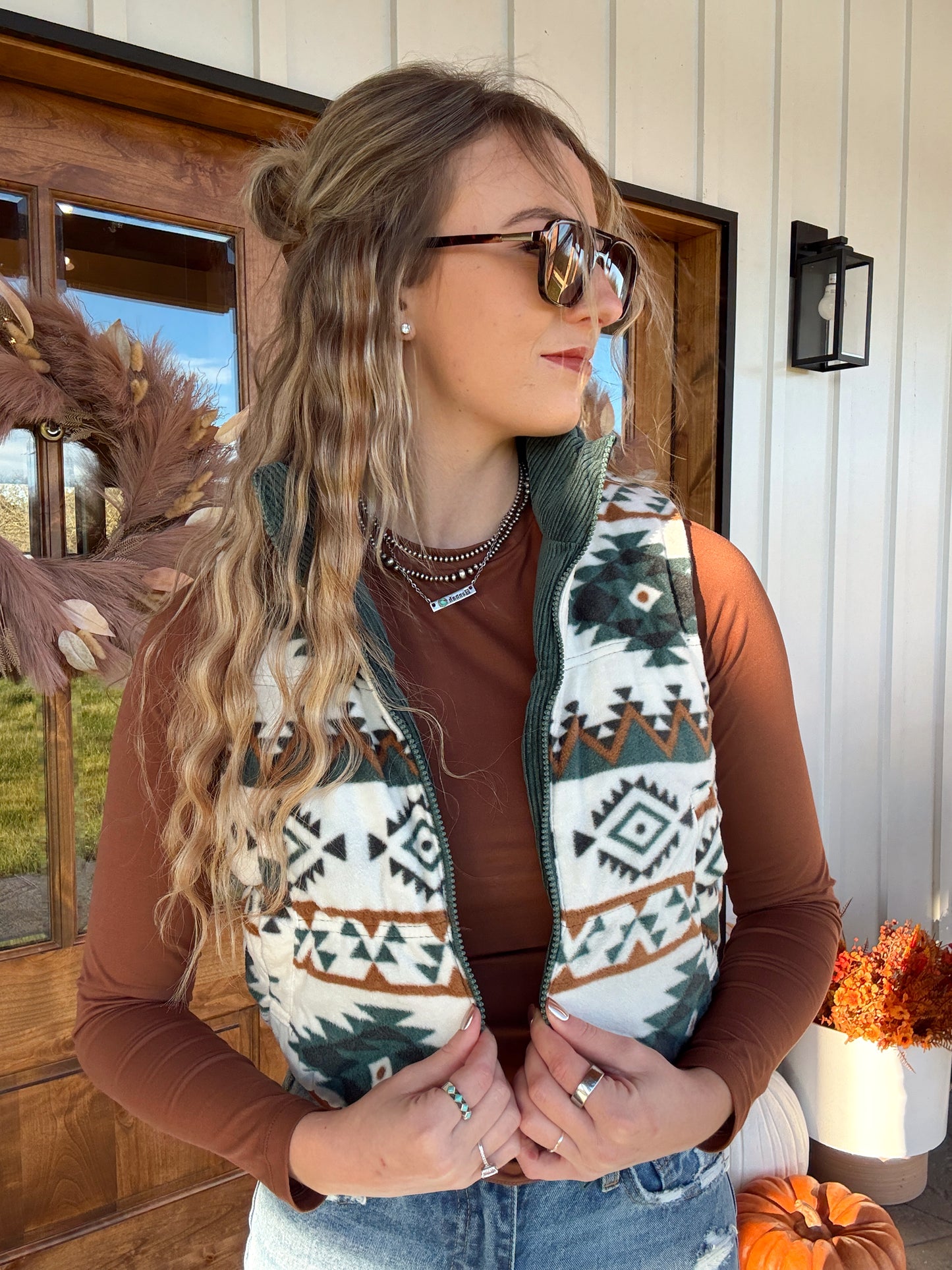 Reversible Aztec Vest - Green