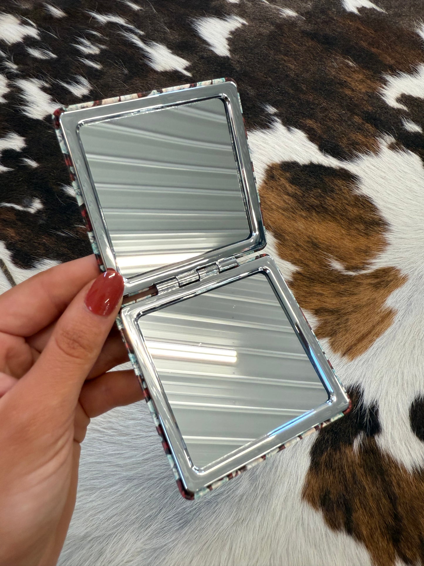 Cowhide Print Compact Mirror