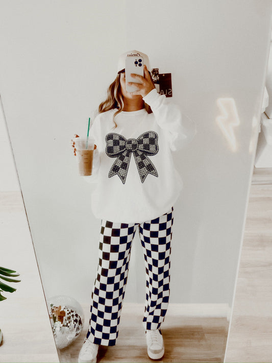 “BEDAZZLED” CHECKERED BOW
