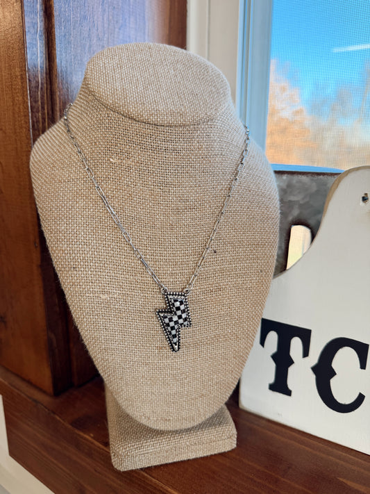 Checkered Lightning Bolt Necklace