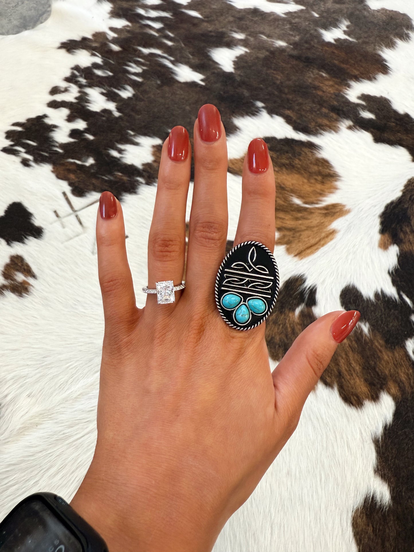 Turquoise Boot Stitch Adjustable Ring