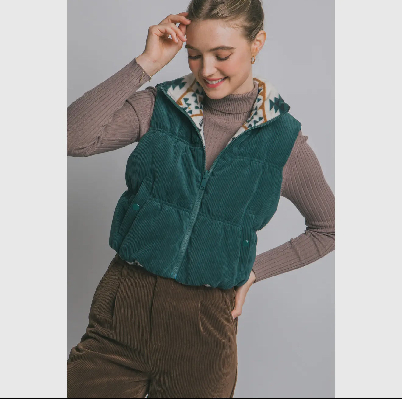 Reversible Aztec Vest - Green