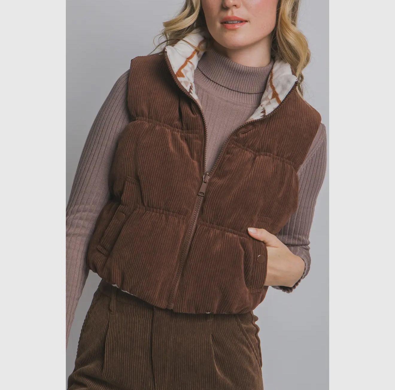 Reversible Aztec Vest - Brown