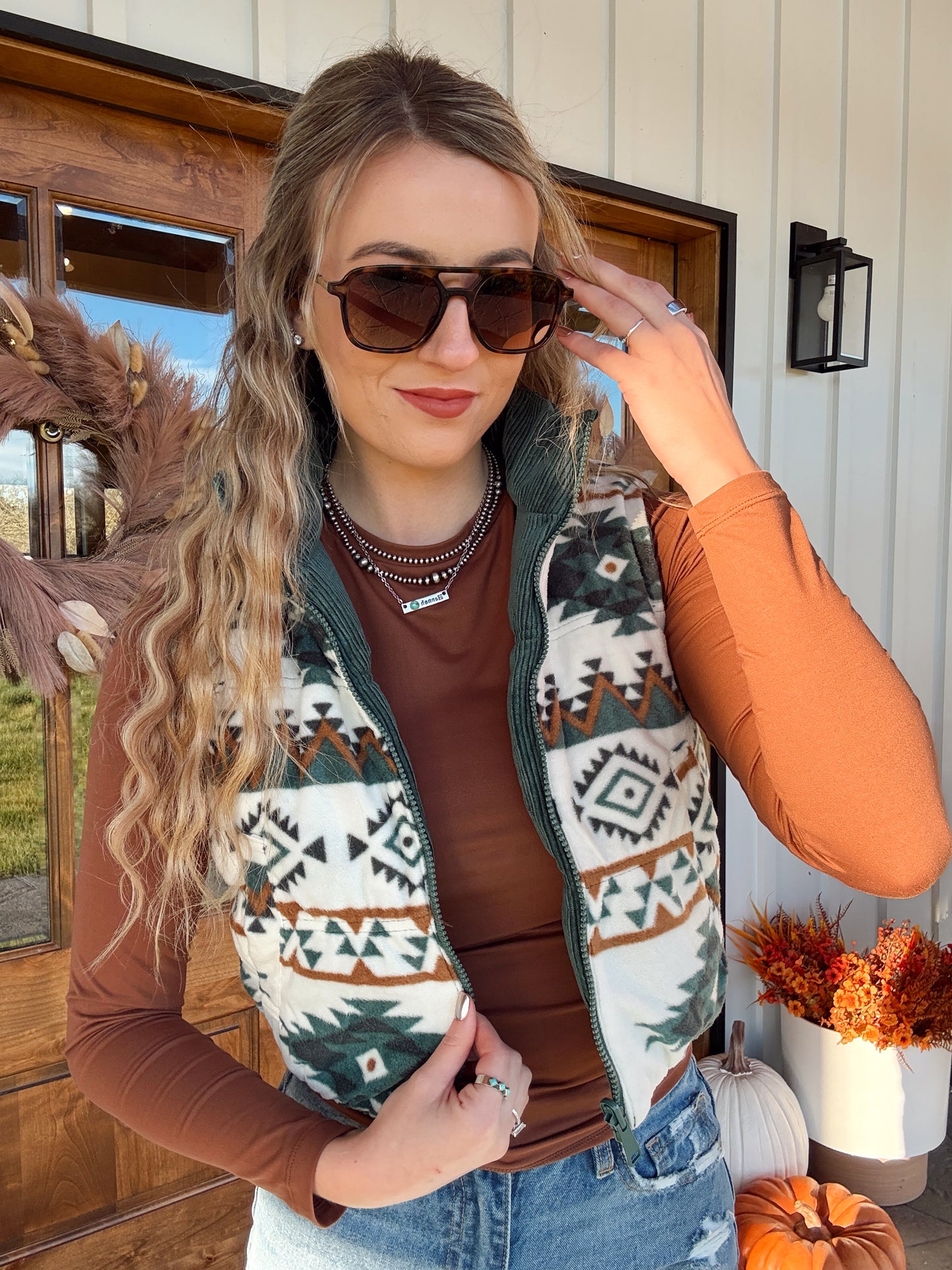 Reversible Aztec Vest - Green