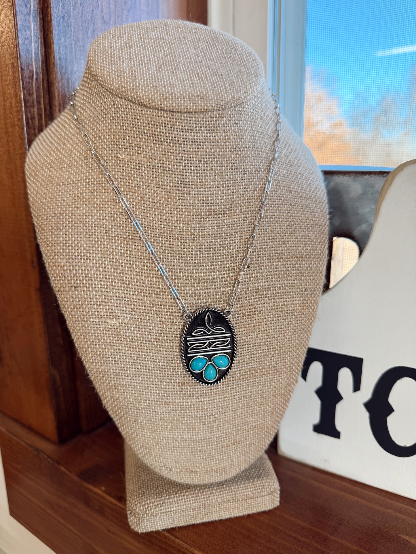 Turquoise Boot Stitch Necklace