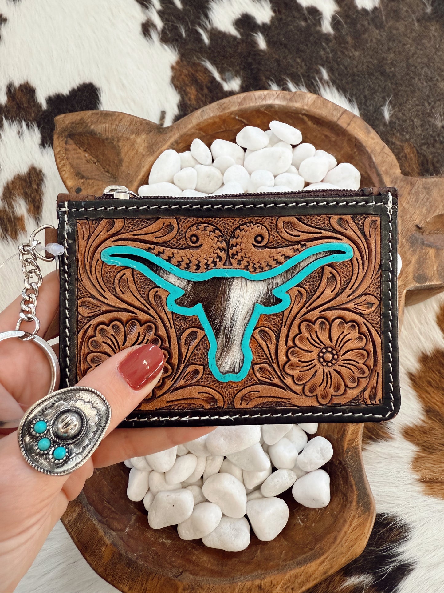 Longhorn Cowhide Card Holder Wallet