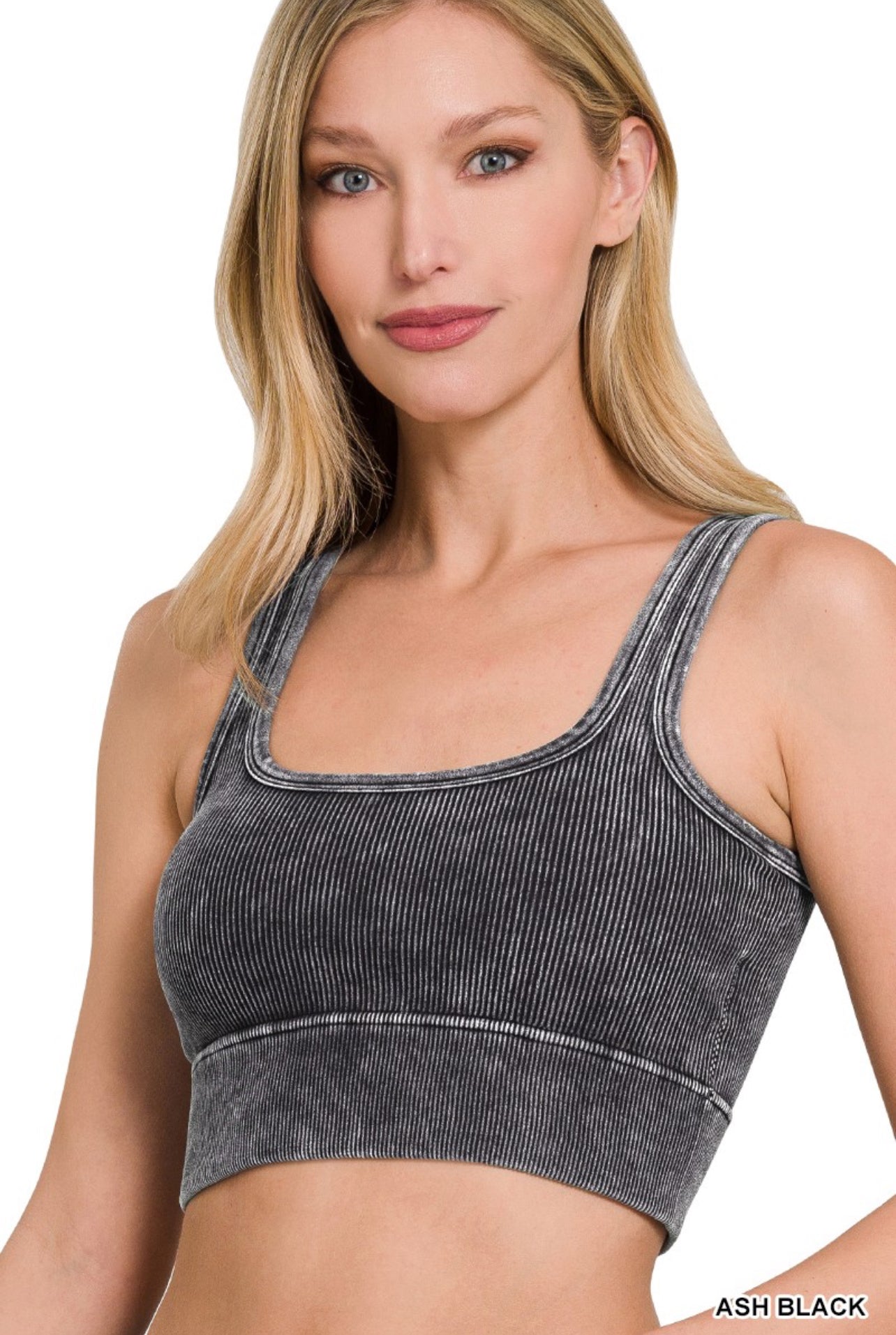 Mae Padded Crop Tank - Ash Black