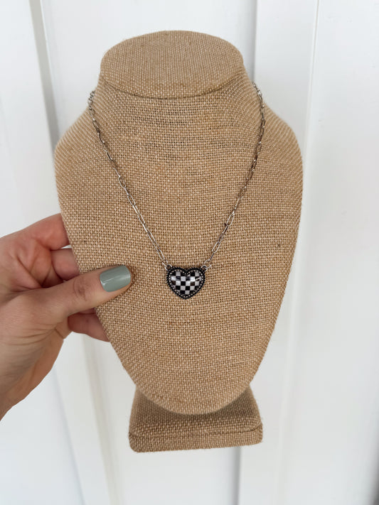 Checkered Heart Necklace
