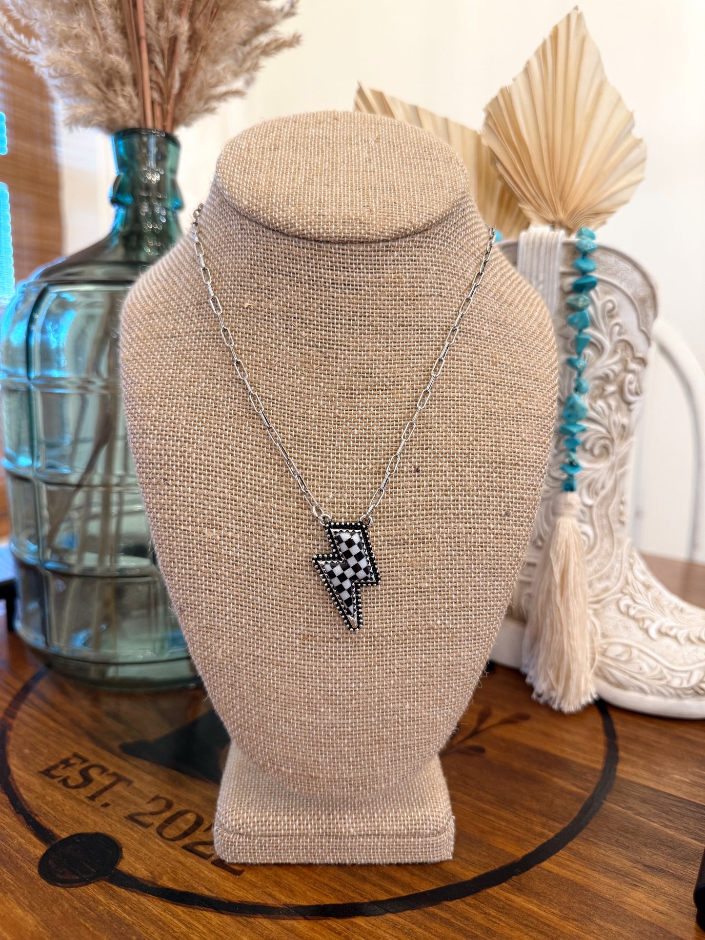 Checkered Lightning Bolt Necklace