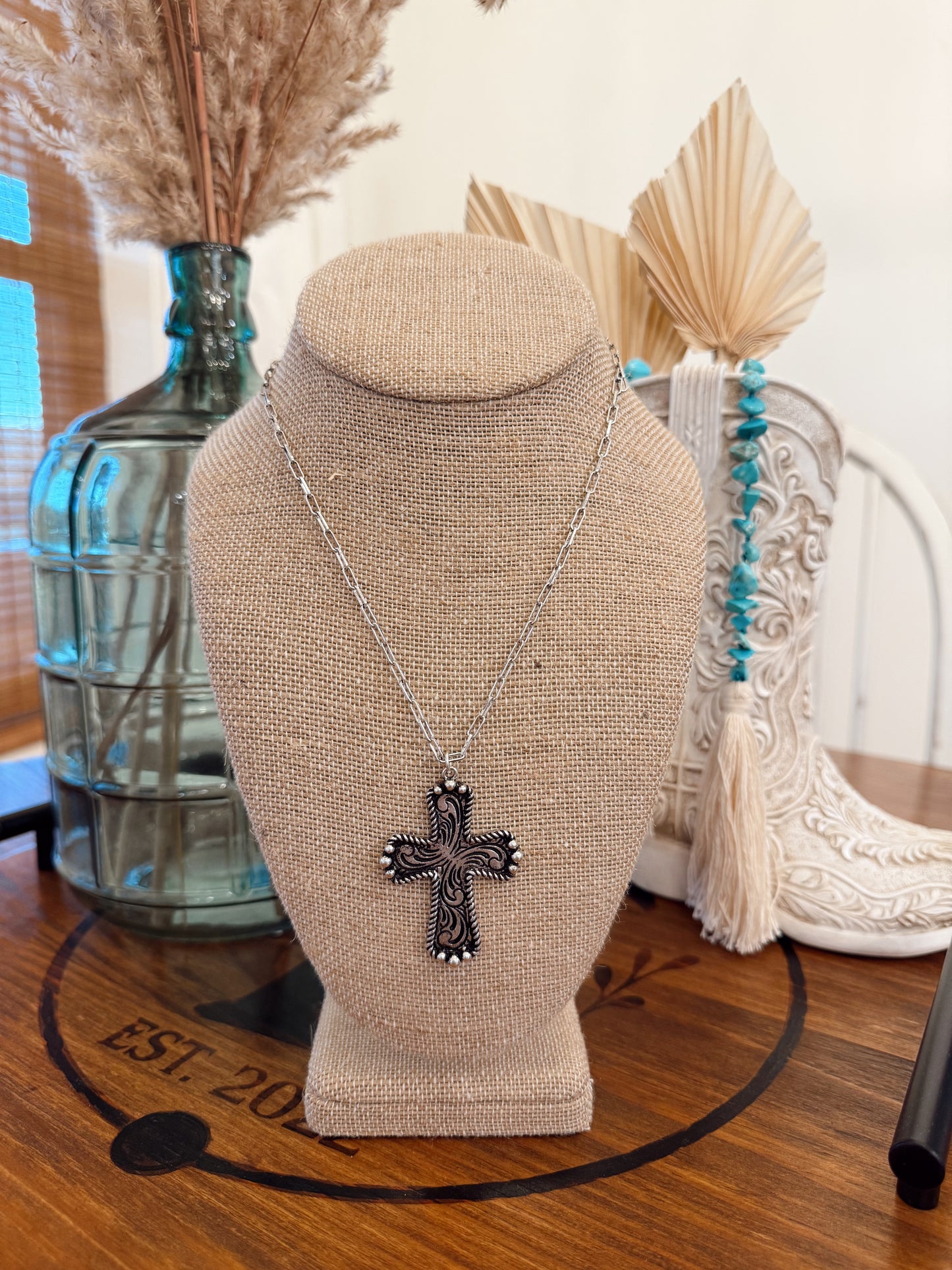 Western Etched Cross Necklace