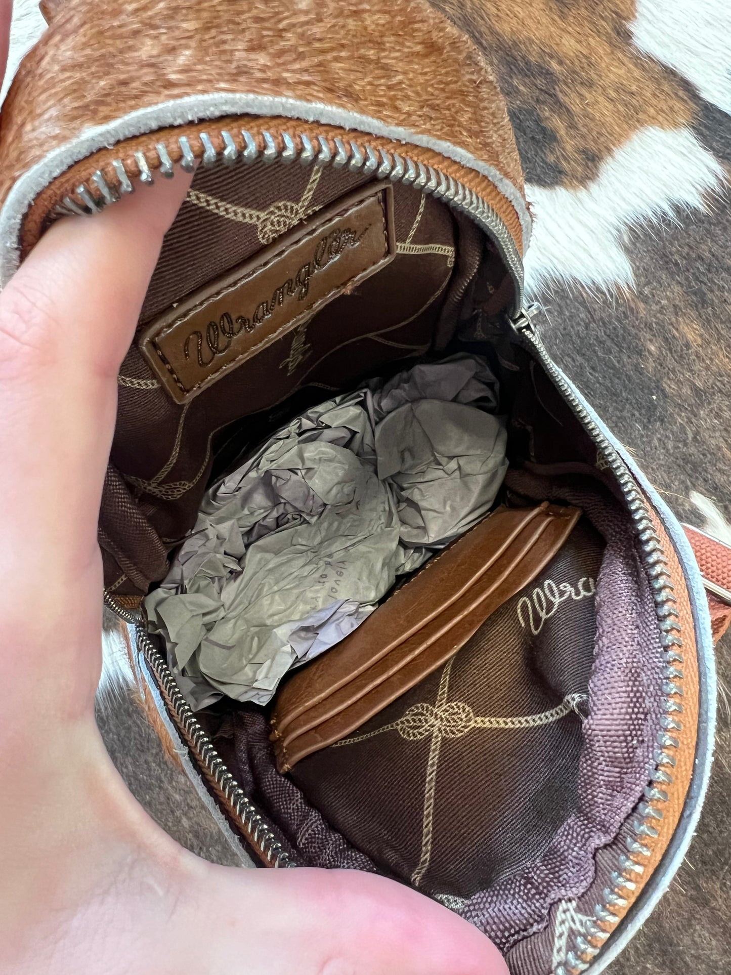 Brown Cowhide Wrangler Sling Bag
