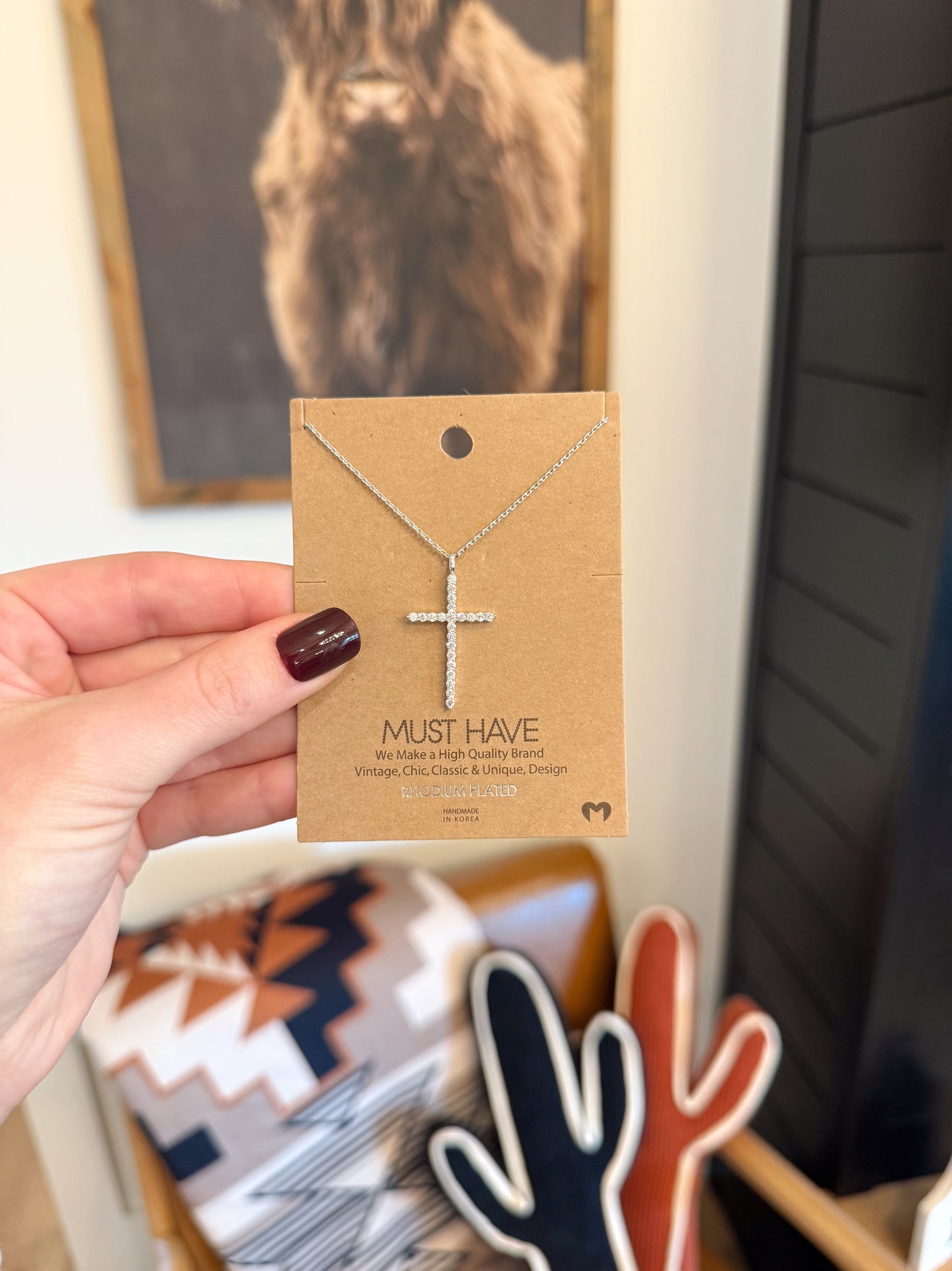 Silver Rhinestone Cross Necklace