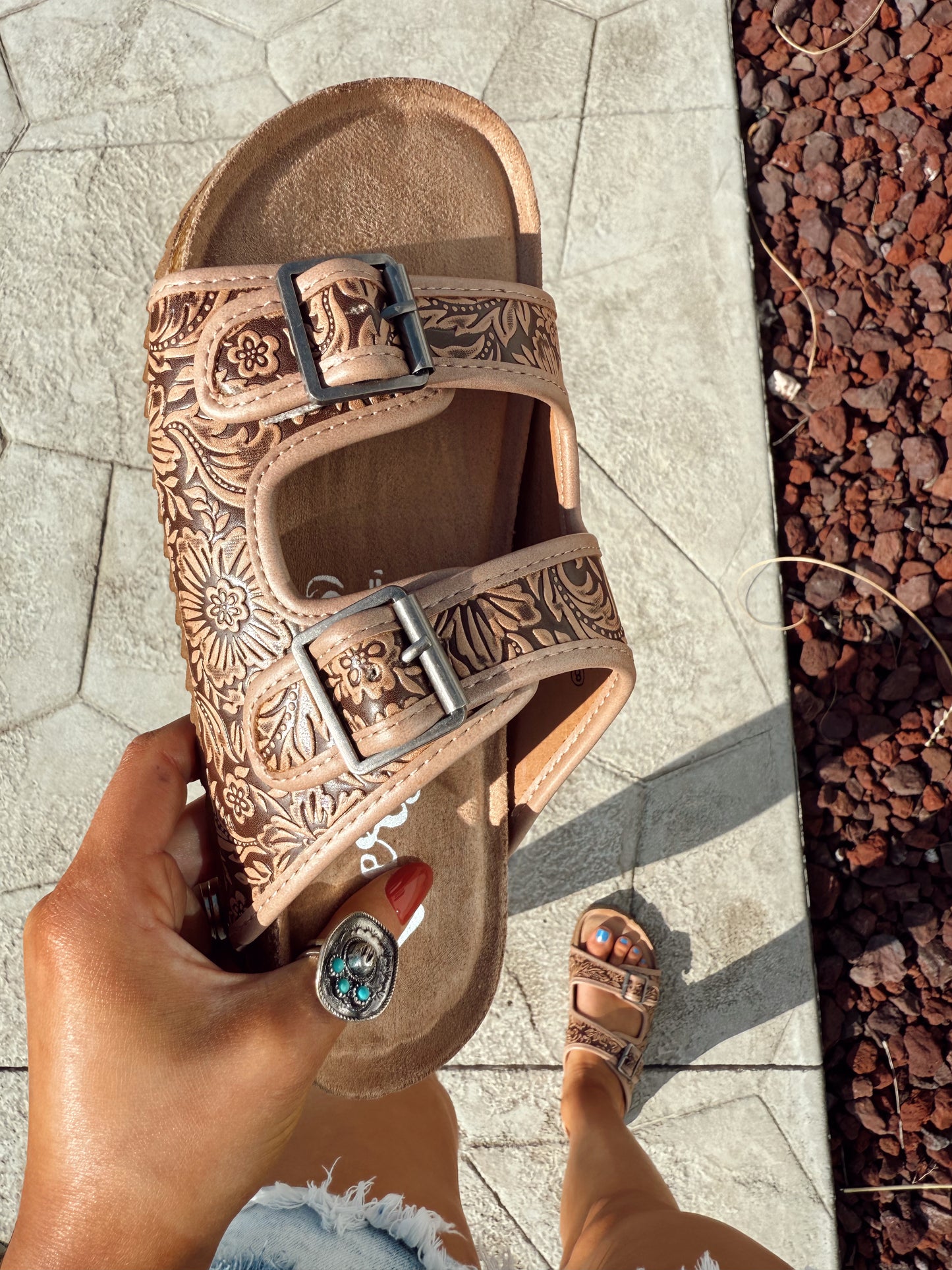 Berry Leather Sandals (SIZE UP - Read Description)