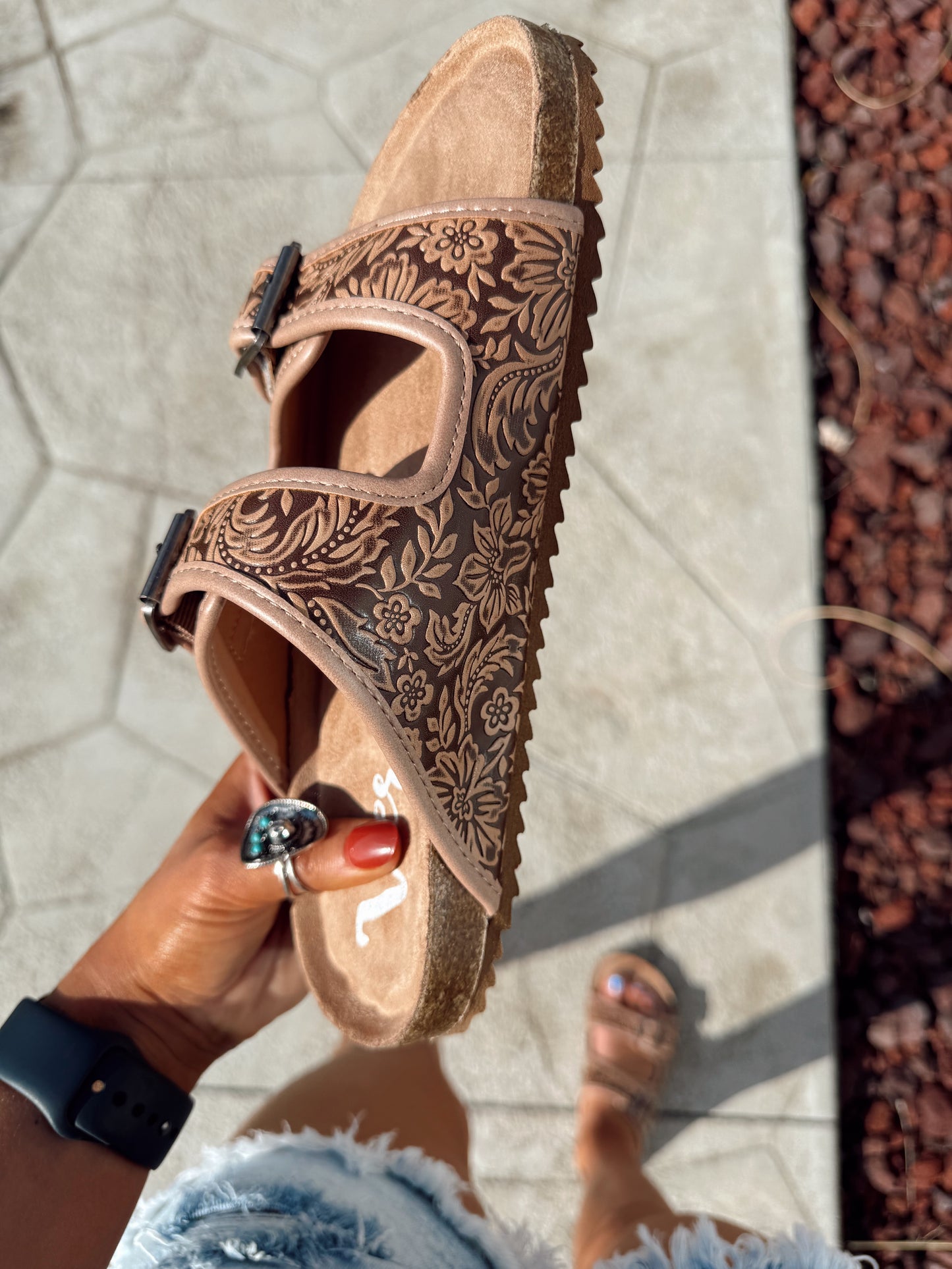 Berry Leather Sandals (SIZE UP - Read Description)