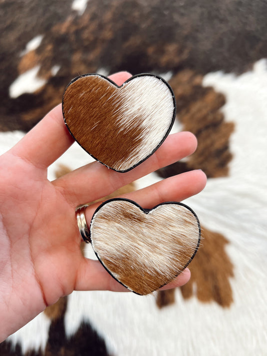 Brown Cowhide Heart Phone Grip