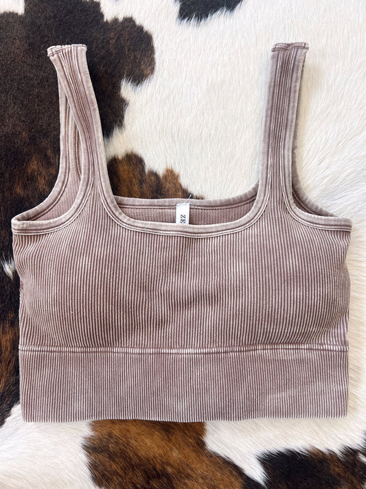 Mae Padded Crop Tank - Mocha