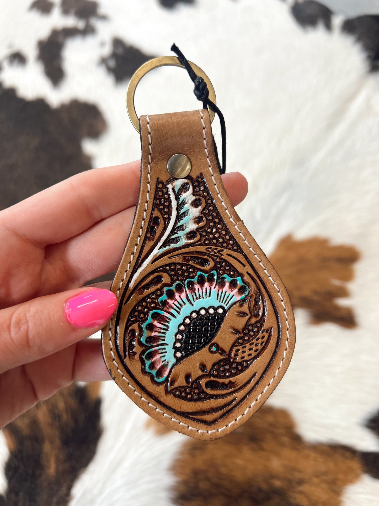 Bloom of Blooms Tooled Leather Keychain