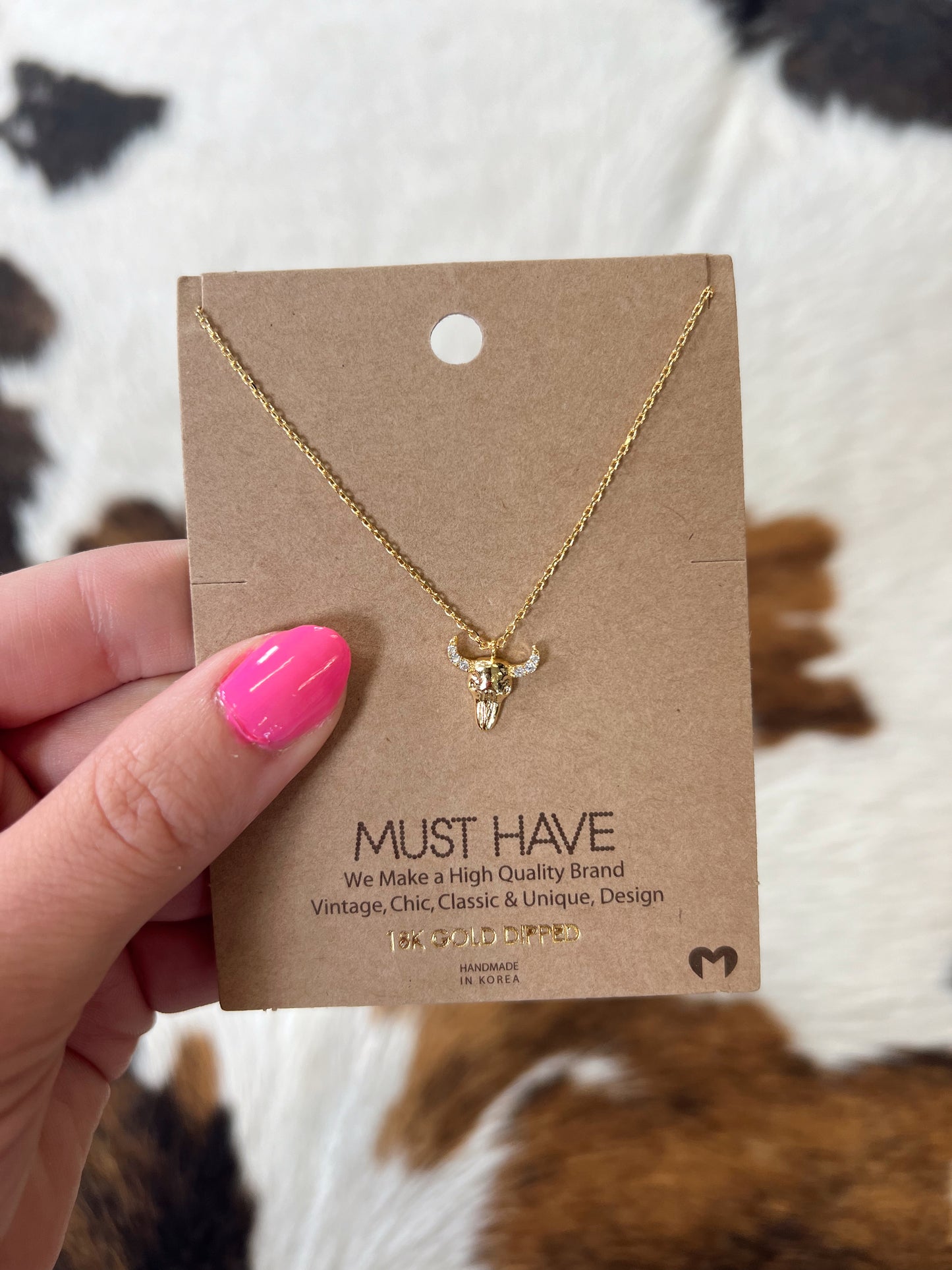 Cow Skull Necklace - Gold