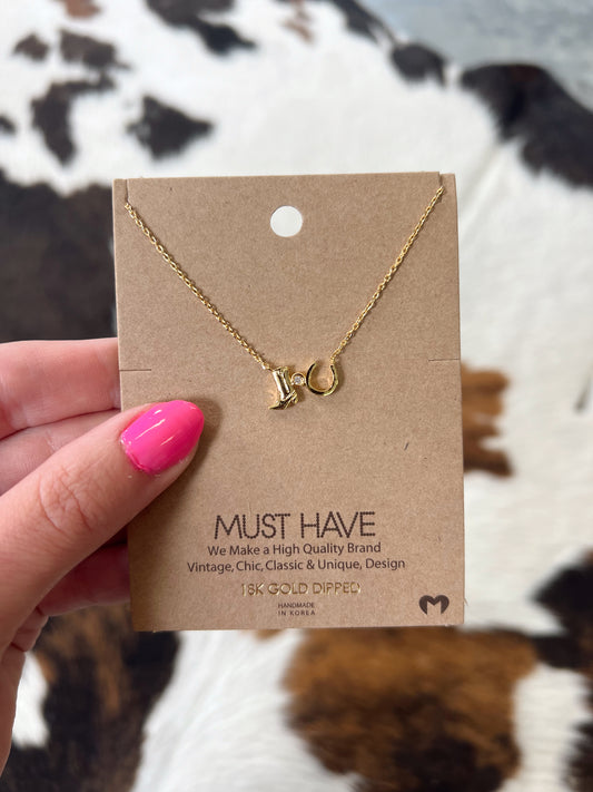 Boot & Horse Shoe Necklace - Gold