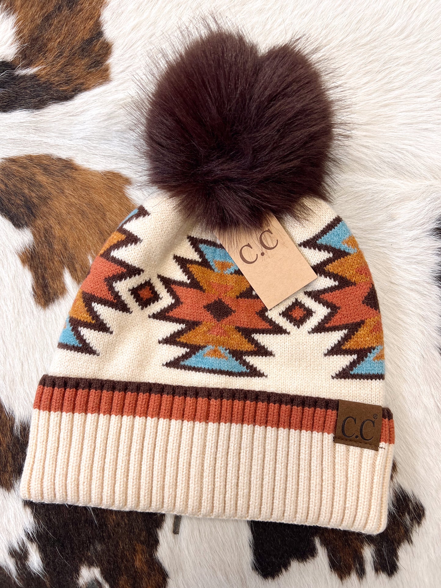 C.C Aztec Beanie - Cream Multi