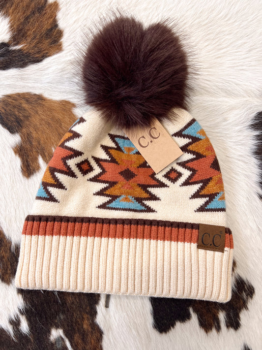 C.C Aztec Beanie - Cream Multi