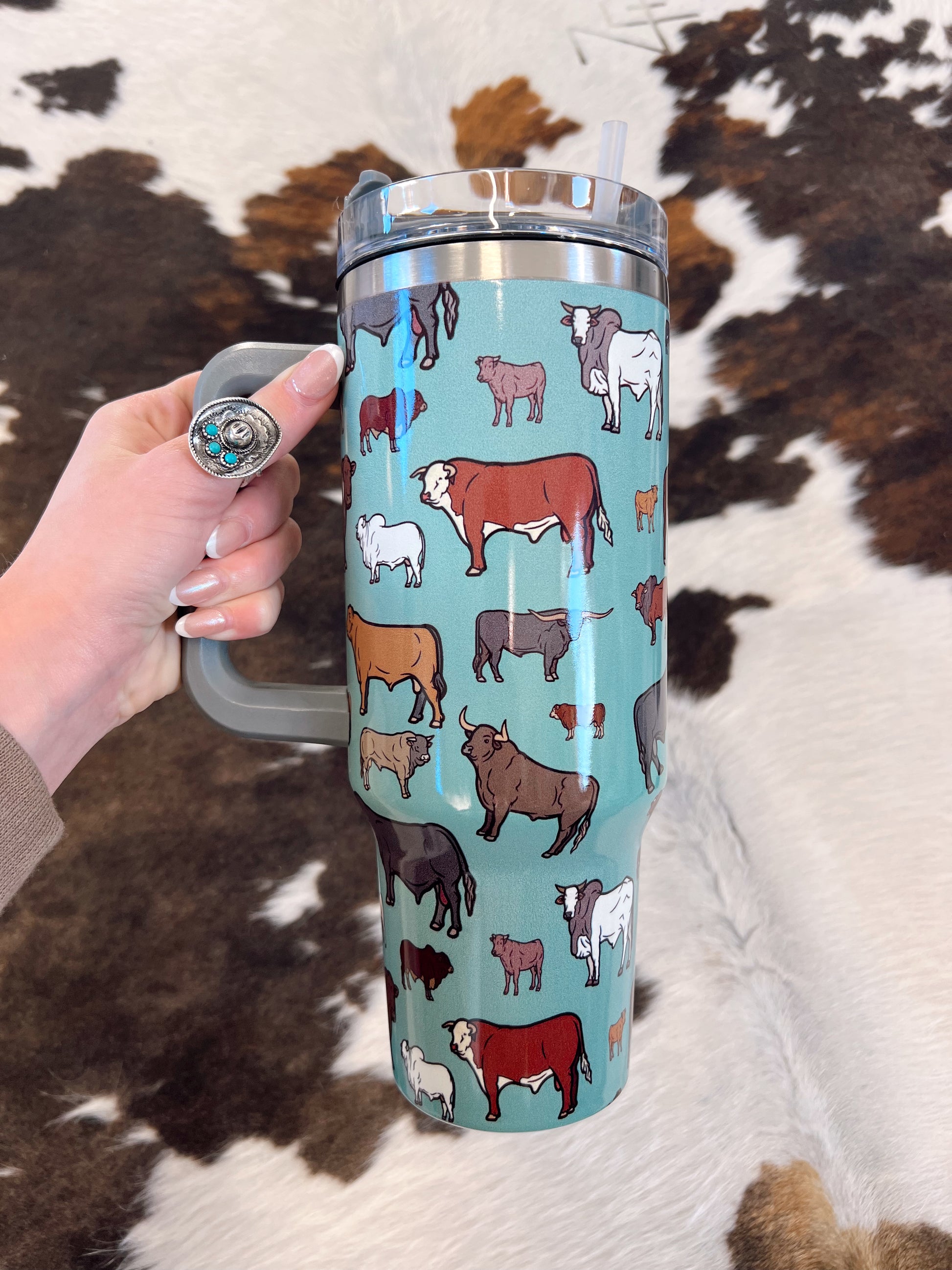 Teal Cow Print Tumbler | 40 oz