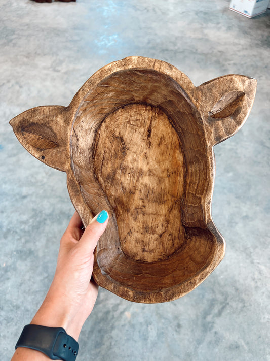 Cow Head Wood Dough Bowl