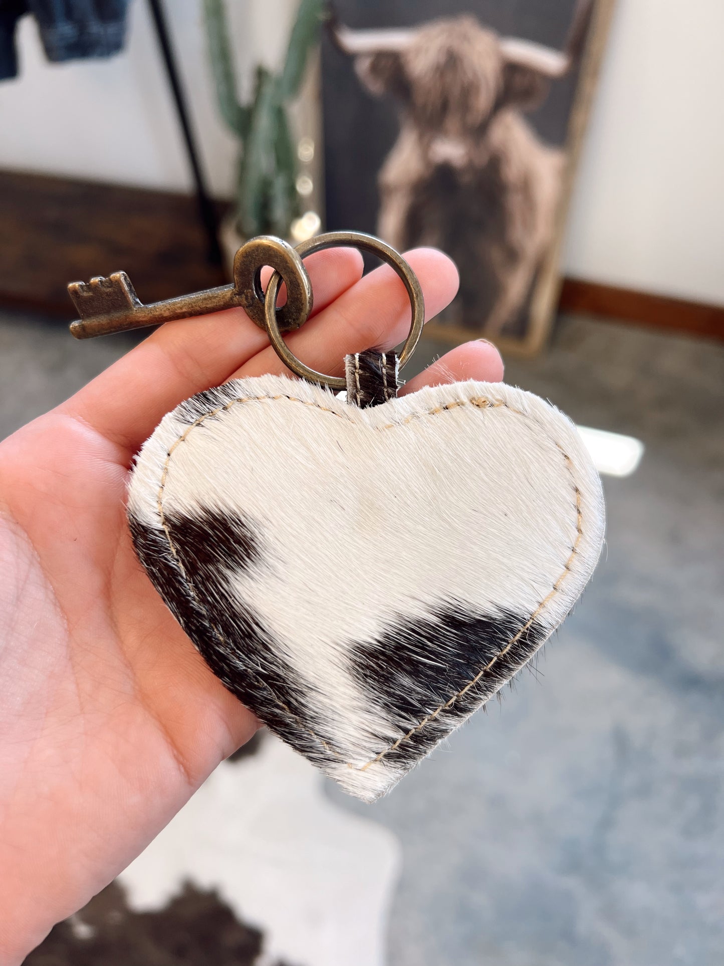 Black Cowhide Heart Keychain