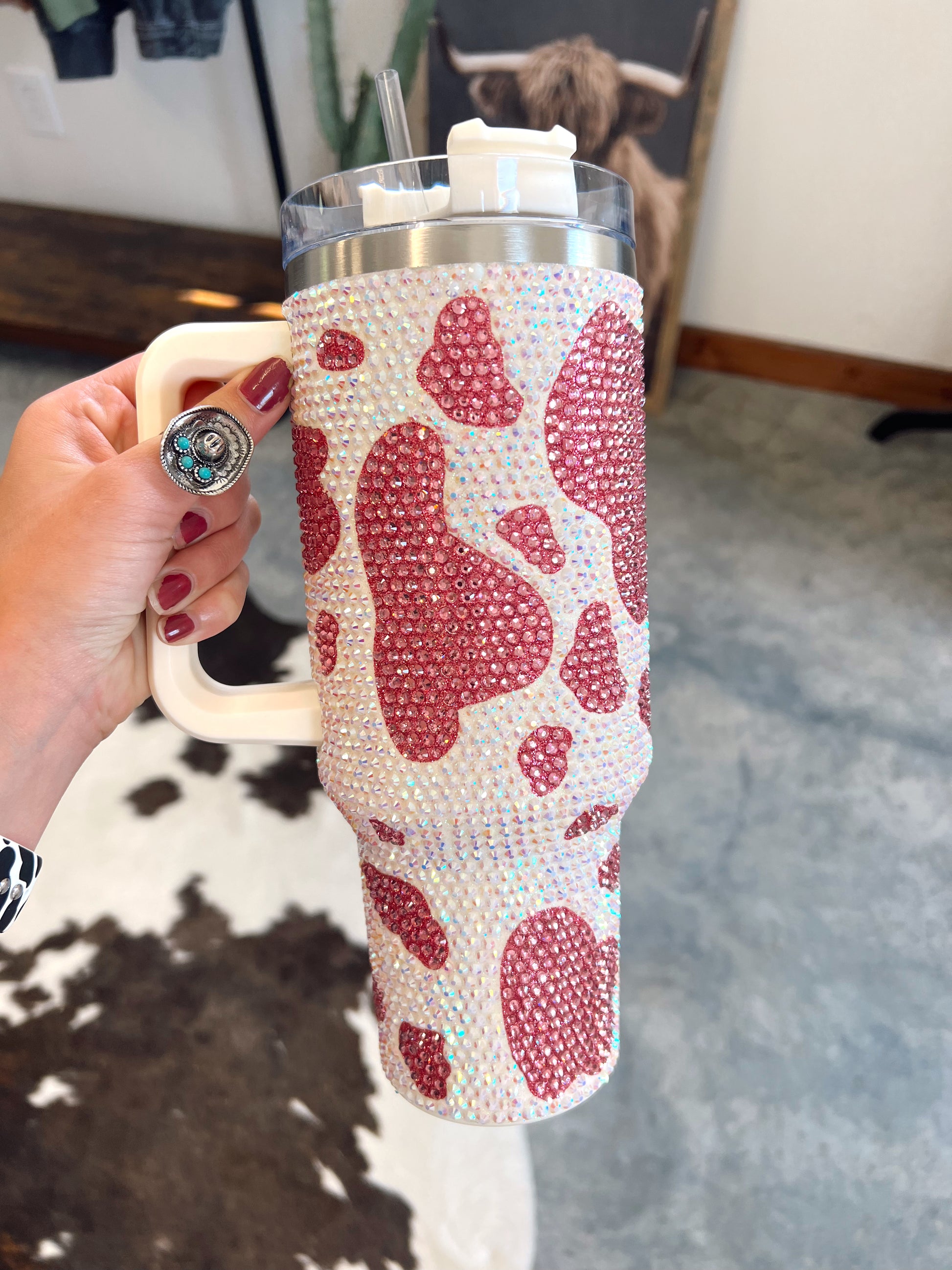 Bling 40 oz Cow Print Tumbler - Hot Pink – The Crooked Cactus Boutique