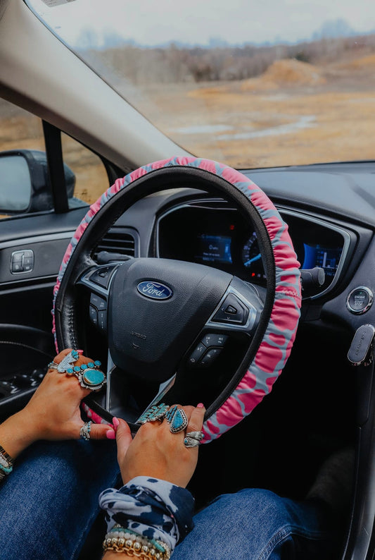 Pink Cow Print Steering Wheel Cover