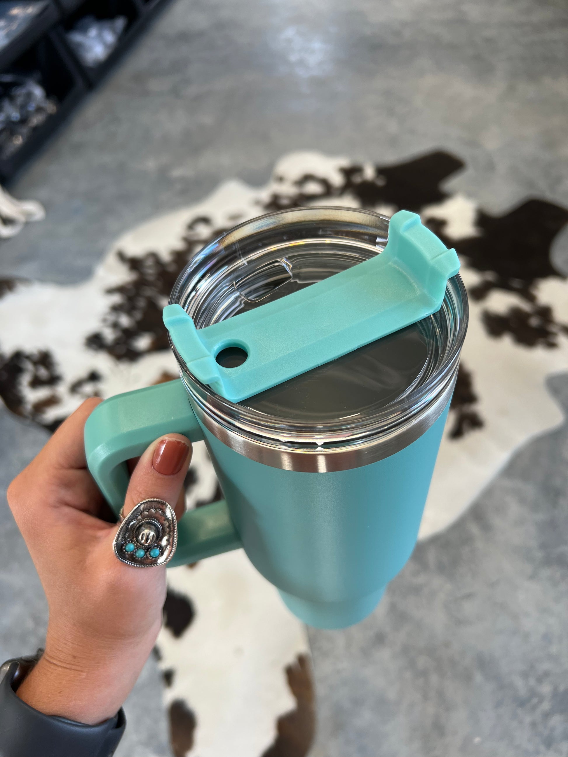 Rhinestone 40 oz Travel Tumbler in Turquoise