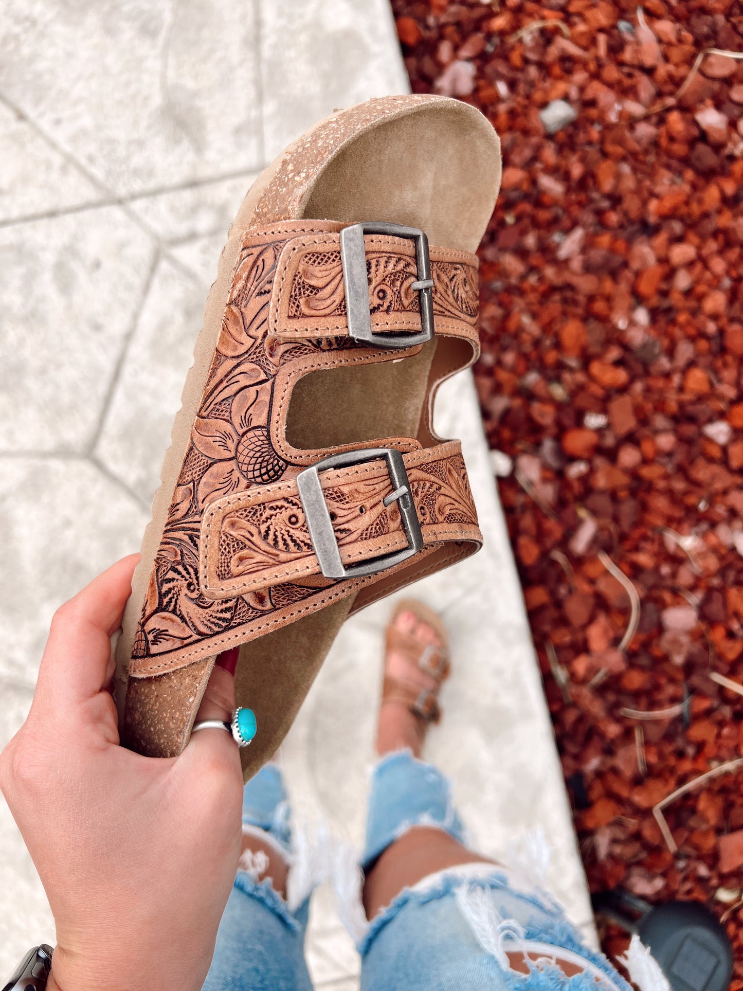 Footo Western Hand Tooled Sandals