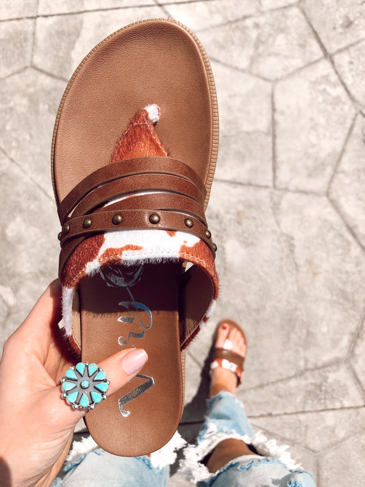 Brown Cow Print Sandal (SIZE UP) (Size 6)
