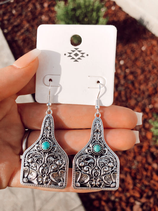 Paisley Textured Cattle Tag Earrings
